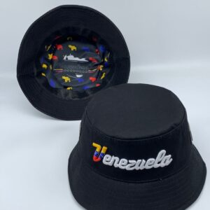 Sombrero Bucket Hat Negro "Venezuela" – Diseño Bordado con Forro Tricolor