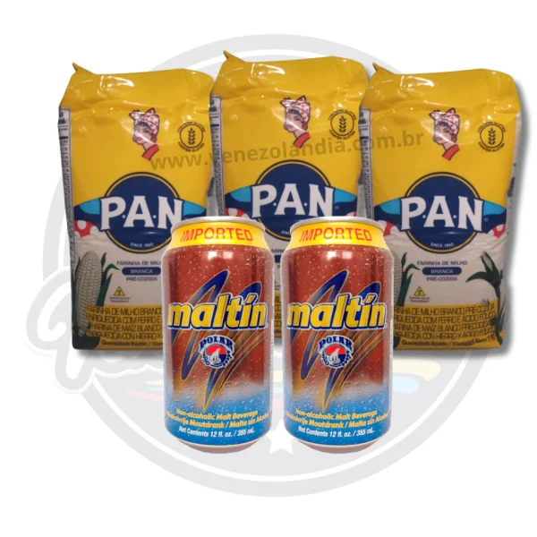 Kit: 3 Harina P.A.N, Farinha de milho venezuelana 2 Malta Maltin Polar LATA 355 ml
