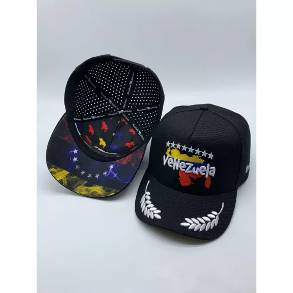Boné Preto Venezuela com Bordado de Mapa, Louro e Estrelas – Modelo Exclusivo