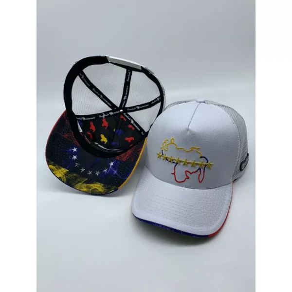 Boné Venezolandia Branco Premium - Mapa Bordado Ouro Trucker Aba Curva
